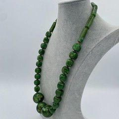 Artisan Jumbo Marbled Gold Green Resin Beaded Necklace Golden Spacer Beads 107g