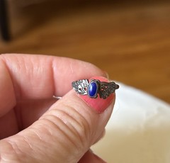 VTG Lapis and Sterling Silver Ring Art Nouveau Size 6.75