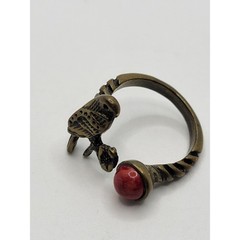 Southwestern Brass Bypass Ring Bird Flower Red Stone Dyed Howlite Size 6 3/4