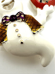 Vintage Halloween Ghost Brooch Enamel Pumpkin Jack O Lantern Statement Pin 2×2″