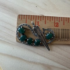 VTG Brooch Pin 2 Inch Jadeite Marcasite Palette Brushes 925 Sterling 11.3g Rare