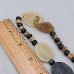 West African Buffalo Horn Necklace Hand Carved Large Statement Beads 24″