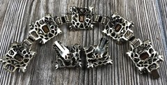 Vintage Floral Flower Orange Rhinestone Panel Bracelet Earring Set