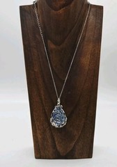 Opalite Pendant Necklace Filigree Stainless Steel Silver tone Vintage 17.5 in