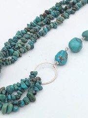 Vintage Turquoise Nugget Necklace Sterling Silver 24 Inch Southwestern Boho