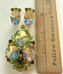 Juliana D&E Aurora Borealis Rivoli Green Rhinestone Demi Parure Set