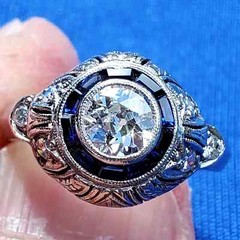 Original EARTH MINED DIAMOND Engagement Ring Deco PLATINUM SAPPHIRE Solitaire 5