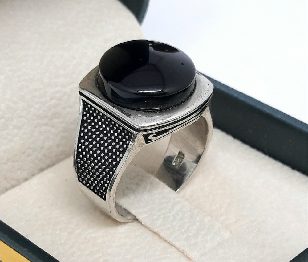 Classic Rif Top Minimalist VIP Men’s Ring Sterling Silver 925 Agate Stone Size 9
