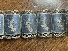 Vintage Siam Niello Sterling Silver Panel Bracelet Thailand 42 Grams