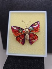 VTG Glittery Butterfly Enamel Brooch Pin 60’s 70’s Orange Yellow Goldtone in Box