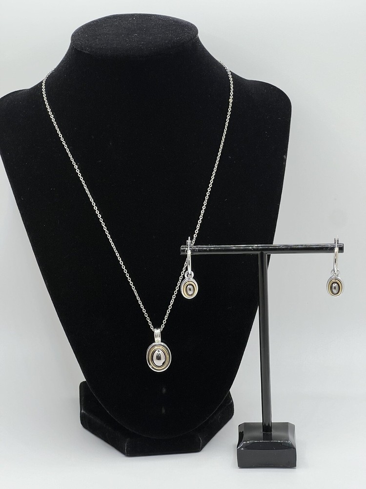 Vintage Liz Claiborne Pendant & Earrings Set Signed LCI Added No Brand Chain EUC