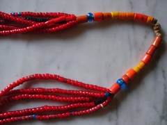 Vintage Antique Venetian Red White Heart Trade Bead Necklace