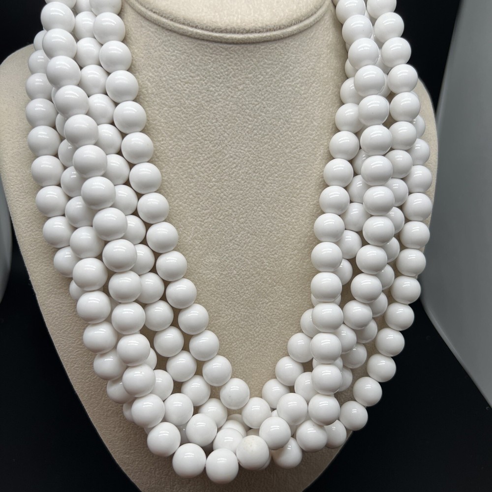 Vintage 5 Strand White Lucite Beaded Adjustable 21”-23” Necklace (B6)