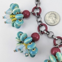 Fun Vintage Silver Tone Statement Necklace w/Ceramic Glass & Plastic Beads