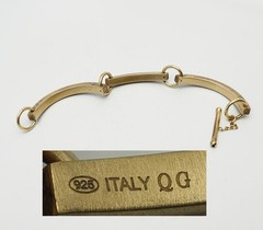 Designer vintage brushed sterling silver unusual toggle clasp bracelet Italy