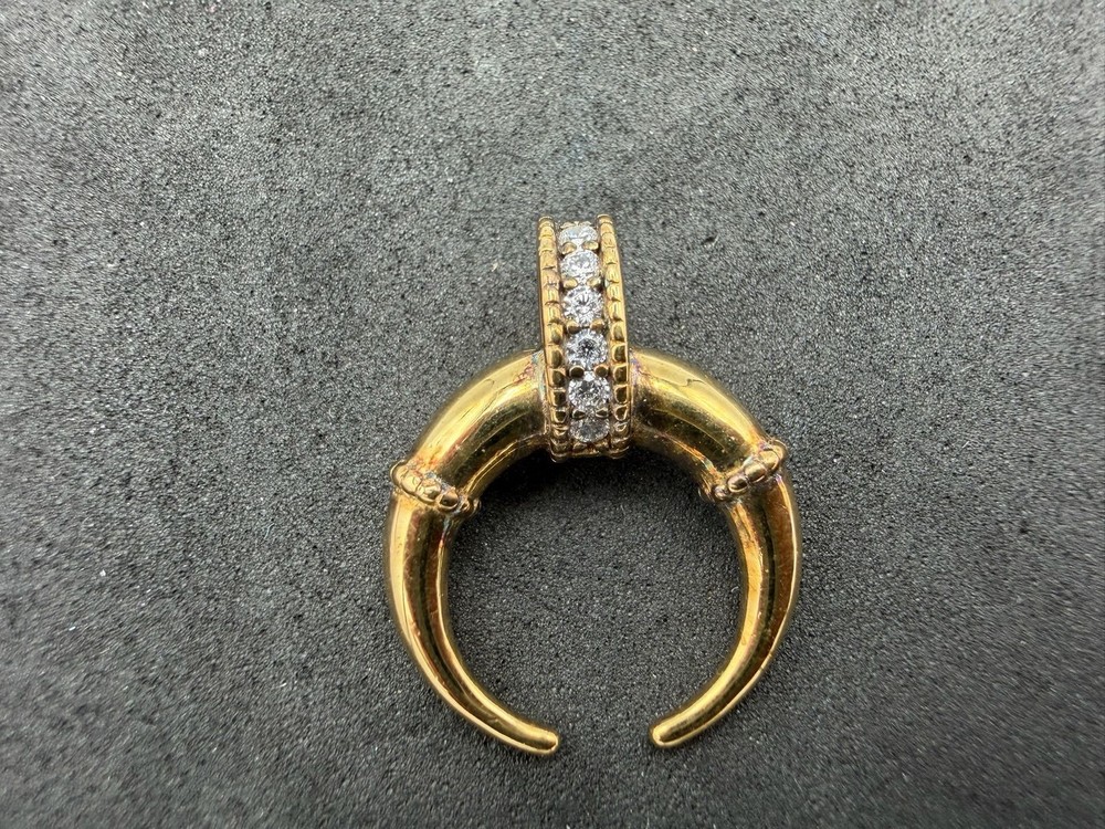 3.46g Vintage Sterling Silver 925 Crescent Horn Pendant Gold Tone Sparkling M