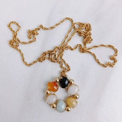 VTG Signed Alice Caviness 14K GF Gemstone Circle Pendant Necklace 1950s, 1960s