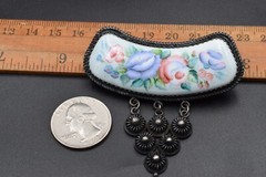 VTG OLD russian Cupronickel Finift Enamel Retro porcelain brooch German Silver