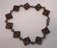 Vintage Hallmarked Poland Two Tone Amber 925 Sterling Silver Link Bracelet 7.5″