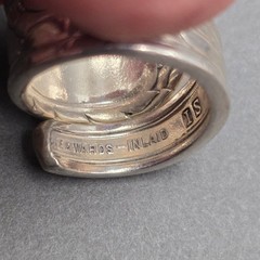 Vintage Edwards-Inlaid Silver Plated Bypass Spoon Ring Size 7 Upcycled Flatware