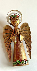 ART Arthur Pepper Mid Century Modern Angel Brooch Rhinestones and Holly Halo
