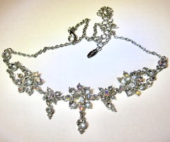 Sparkly VCLM Clear Rhinestone & Aurora Borealis Necklace 16″ & 4″ Silvertone