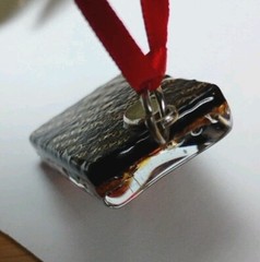 Fantastic! MURANO 1.5″ Black, Orange, Gold Halloween Toned Glass Pendant!