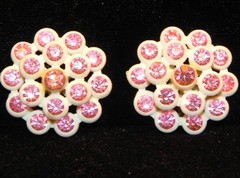 Vintage 60s Pink Rhinestone White Plastic Flower Screw Back Earrings