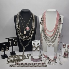Vintage 21 pc. Silver Pink Jewelry Lot Claiborne Napier Klein Necklace Earring