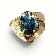 Vintage Blue Faceted Glass Crystal Gold Tone Mid Century Modern Brooch