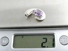 Sterling Silver Ridged Motif Curl Oval Cut Amethyst Slide Pendant 925 2.1g .75In