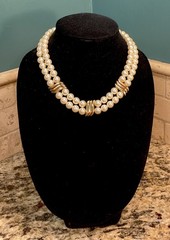 NAPIER Signed 2-Strand Pearl Gold Plated GORGEOUS Collar 1986 Statement Necklace