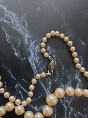 ​Vintage Sterling Silver Clasp Faux Pearl Strand Necklace Hand Knotted 18