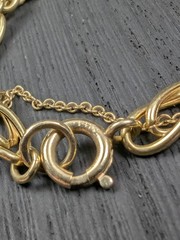 Vintage 14K Yellow Gold Double Marquise Link Bracelet 7.25” 7.6g Safety Chain
