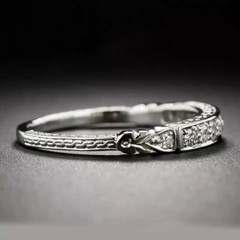 Art Deco Style Round Lab Created Diamond Engagement Band 14K White Gold FN Ring