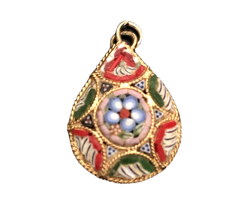 Vtg Gold Tone Micro Mosiac Teardrop Pendant Charm STUNNING! Steal Of A Deal!