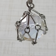 Vintage Clear Faceted Cut Crystal Pendant In Silver Tone Cage Long 30″ Necklace