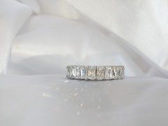 Vintage Sterling Silver 925 Emerald Cut Cubic Zirconia Eternity Band Ring Size 6