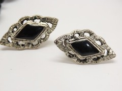 Vintage Jewelry Lot Black Faceted Glass Crystals Rhinestones Cabochon + D2106