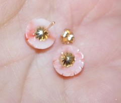 ANTIQUE 14K GOLD ANGEL SKIN CORAL CARVED ROSE STUD DROP EARRINGS Made To Order