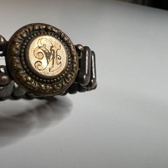 Antique Gold Tone Expandable Locket Bracelet Monogrammed Photo Charm Victorian