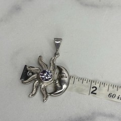 Vintage Mexico Sterling Silver Sun & Crescent Moon Eclipse Pendant Purple Stone