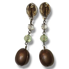 Vintage 80s/90s Green & Gold Tone Dangle Drop Clip-on Earrings