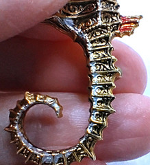 Vintage Seahorse Figural Brooch Pin Nautical Coastal Enamel Made Spain Beach