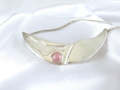 Vintage Sterling Silver 925 Artisan Modernist Rhodochrosite Slide Necklace