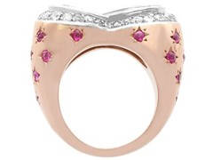 1.36 Ct Aquamarine 0.78 Ct Diamond and 0.50 Ct Ruby 18k Rose Gold Dress Ring
