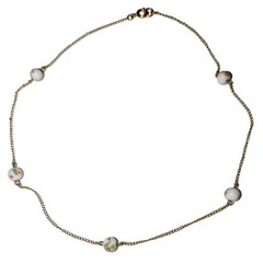 Vintage Dainty Gold Tone Choker Chain Hand Painted Floral Beads 14 Inches