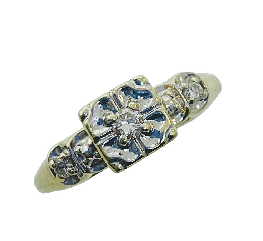 Vintage 10K Gold 3 Stone Diamond Engagement Ring