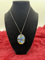 Vintage England Butterfly Wing Landscape Pendant Sterling Silver Necklace 19”