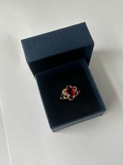 Vintage Red Cubic Zirconia Ring Gold Plated Womens Size 7.5